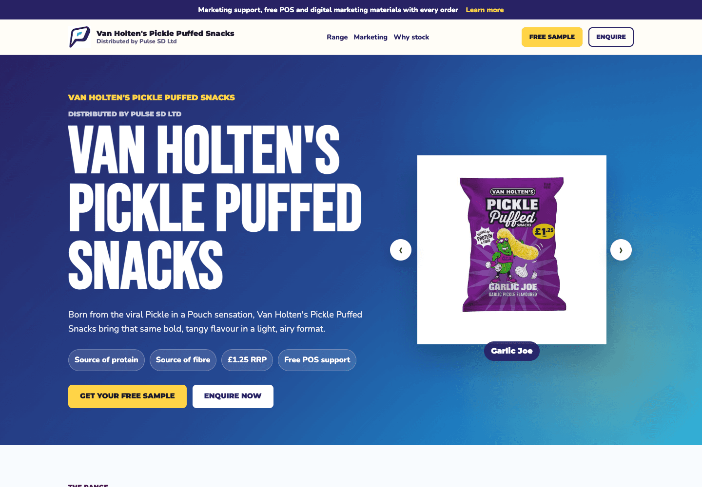Van Holten's Pickle Puffed Snacks landing page